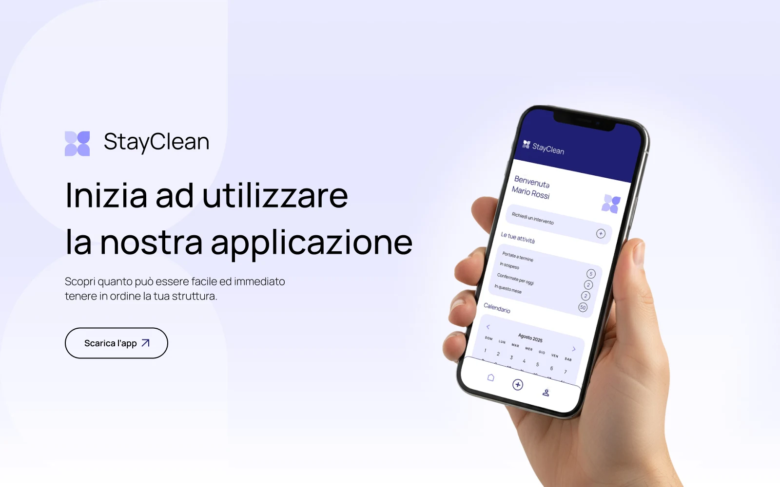 Schermata di presentazione dell'app StayClean su smartphone